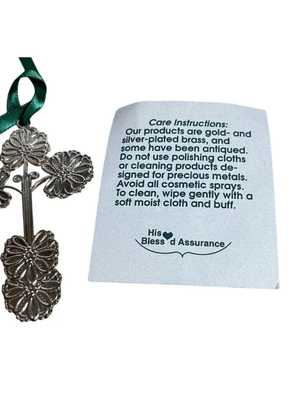 Two Christmas Ornaments Pewter Angel & Trinity Cross Design Signed Jane VTG 2000